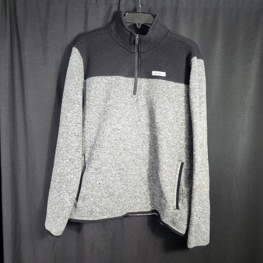 Eddie Bauer Mens Black Gray Colorblock Fleece 1/4 Zip Pullover Sweatshirt Large